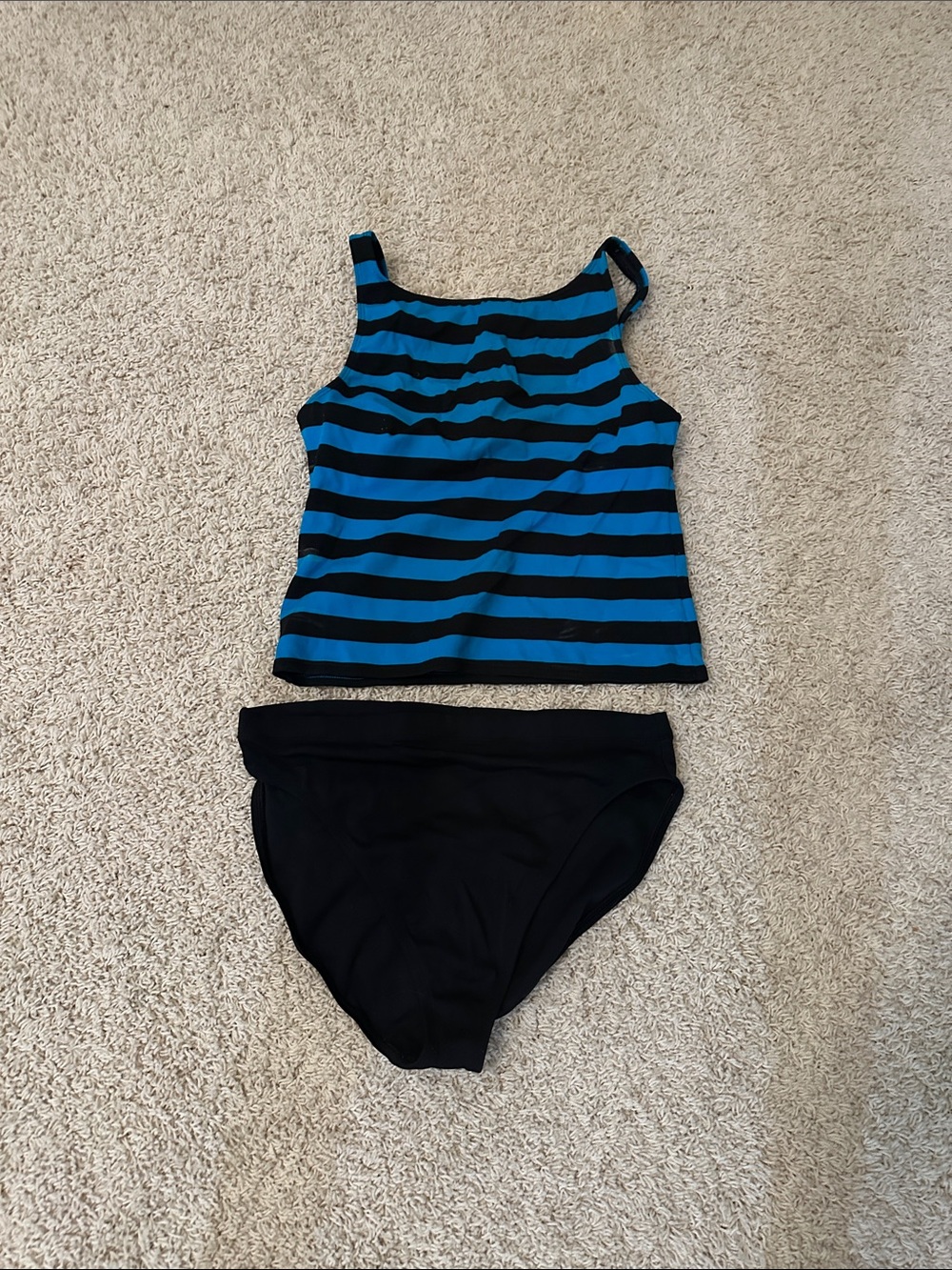 La Blanca Blue and Black Striped Tankini with Black Bottoms